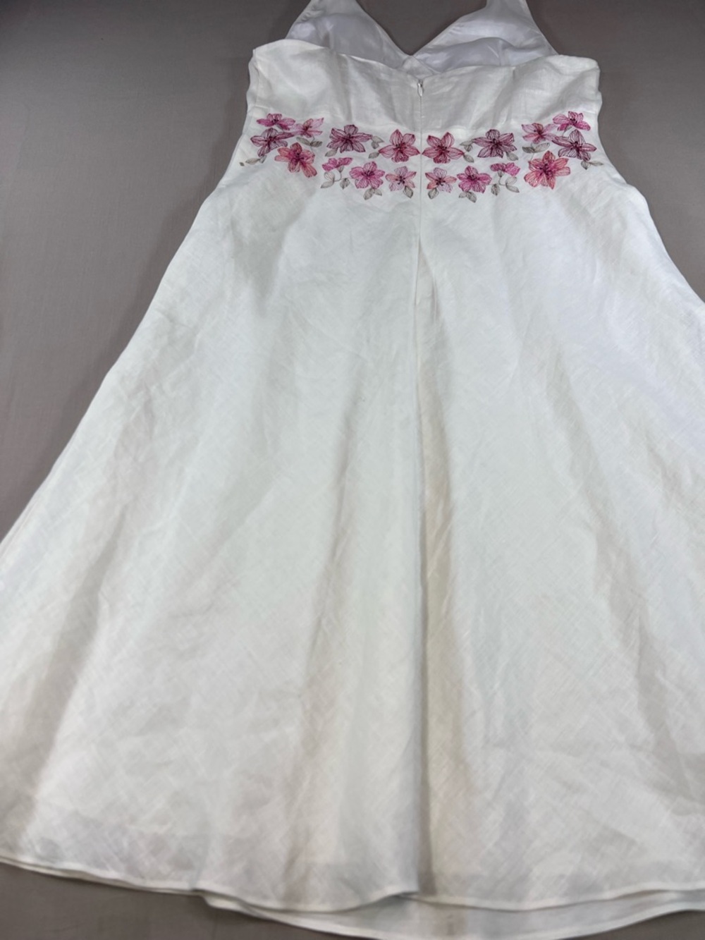 Ann Taylor Women’s Linen Halter Dress Pink Floral Embroidery Empire Waist Midi - Picture 3 of 16